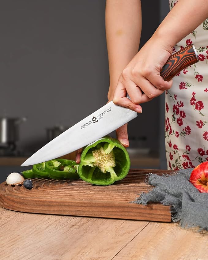 TUO Chef Knife, 8 inch Sharp Kitchen Knife with Pakkawood Handle, High Carbon Steel, Professional for Chopping & Dicing, Gift Box - Fiery Phoenix Series