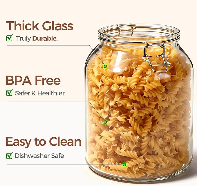 ComSaf Glass Pantry Jars with Airtight Lids 0.7 Gallon 2 Pack Wide Mouth | Flour sugar rice, Sourdough pickling, Pantry organization, Scoop included, Baking supplies, Bulk food storage, Large capacity