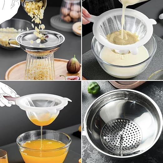 8 Pieces Stainless Steel Funnels with Fine Mesh Strainer for Canning | Metal Canning Funnels Wide Mouth Canning Funnel Household for Filling Bottles Oil Power Jam Grains