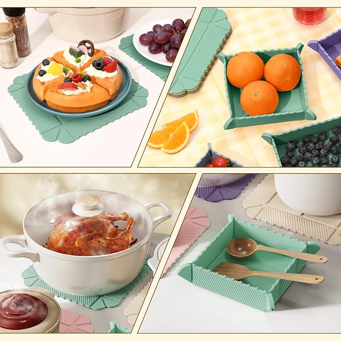 Magnetic Silicone Trivet & Pot Holder, Kitchen Heat Resistant Mat | Trivets for Hot Dishes, Hot Pots & Pans, Non-Slip Hot Pads for Countertops & Dining Table & Oven, Jar Opener & Spoon Rest