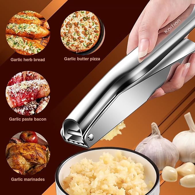 Garlic Press Stainless Steel, Garlic Crusher, Dishwasher Safe | 304 stainless steel, no peeling, ergonomic handles, dishwasher safe, 5 cm chamber