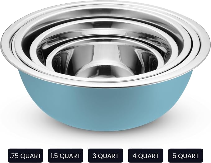 10-Piece Stainless Steel Mixing Bowl Set with Lids for Food Prep & Storage | WHYSKO Mixing Bowls with Lids Set - .75, 1, 1.5, 3 & 5 Quart Kitchen Bowls, Rustproof Metal Nesting Bowls, Dishwasher Safe