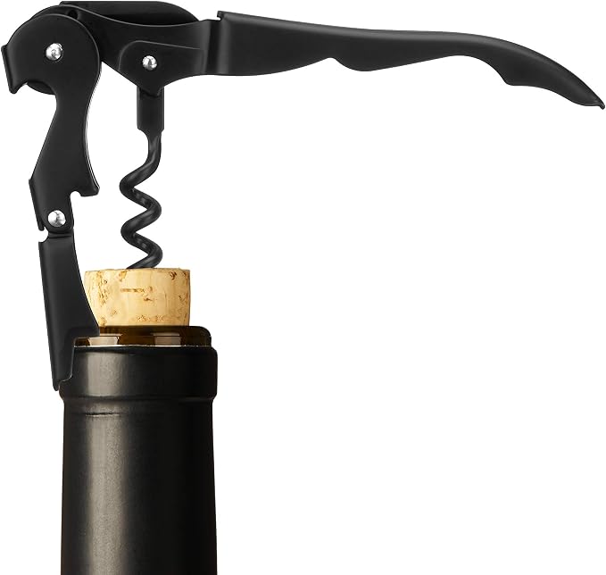 True Truetap Double Hinged Waiter's Corkscrew Wine Opener, Stainless Steel Wine Bottle Opener with Built In Foil Cutter, Home Bar Tools, Bar Cart Accessories, Wedding Gifts, Set of 1, Matte Black