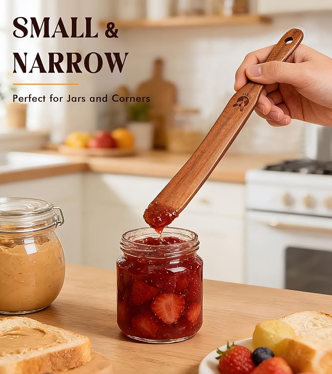 2 Pack Wooden Spurtle for Sourdough Starter, Mixing, Reaching Bottom of Jar, Dough Whisk, Natural from High Moist Resistance Teak, Spurtles Kitchen Tools Wooden Kitchen Utensils for Baking, Cooking
