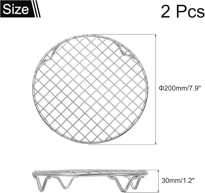 uxcell 2 Pcs Round Cooking Rack 7.9 Inch Dia Stainless Steel Wire Cooling Steamer Rack for Baking Canning Cooking Roasting Cooling Grilling Drying, Silver