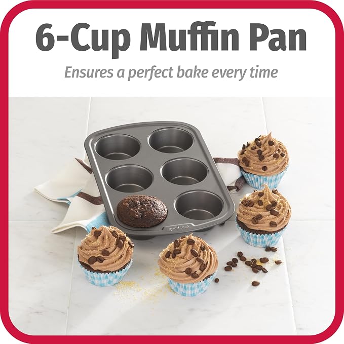 GoodCook Everyday Muffin Pan Nonstick Warp-Resistant Carbon Steel Construction, Gray 6 Cups (Pack of 12)