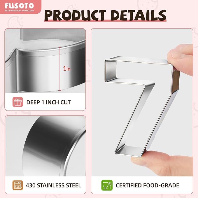 FUSOTO 9PCS Number Cookie Cutters Set, Birthday Numbers 0-8(6 Reverses to 9), 4 Inches Stainless Steel Cookie Cutters for Baking, Number Shaped Baking Tool for Homemaking Biscuit, Cookie, Dough