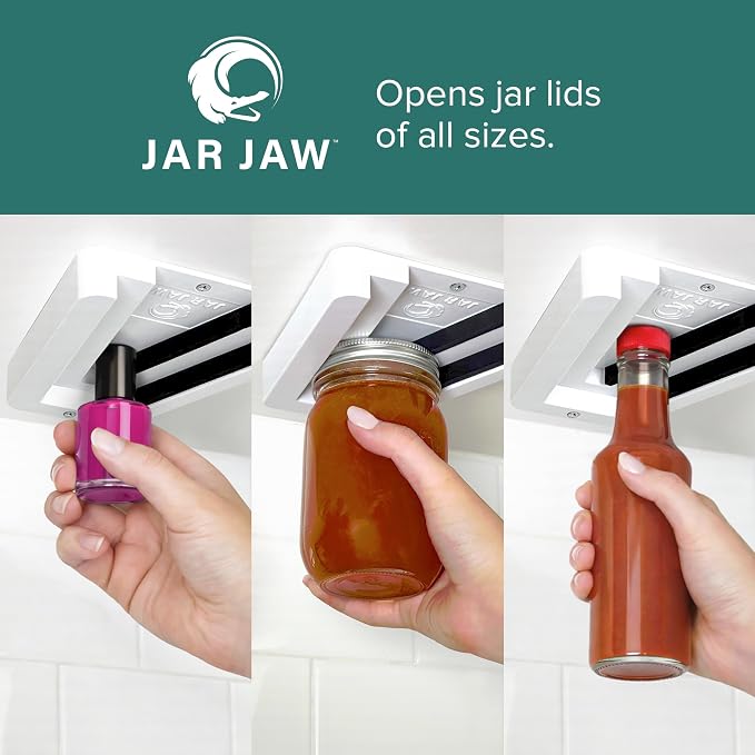 Jar Opener | Under Cabinet Jar Opener & Jar Closer for Weak Hands, Seniors, Arthritis, & One-Handed Use | Effortless Grip Jar, Bottle & Lid Opener | Kitchen Gadget Gift | Made in USA