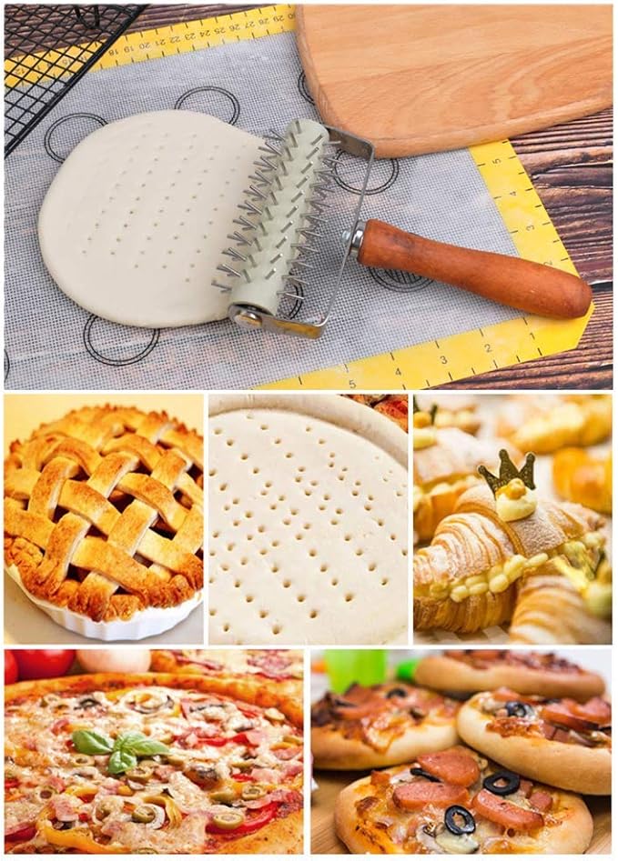 Stainless Steel Pizza Dough Roller Docker Needle Roller Pizza Puncher Pizza Bread Pin Puncher Pizza Wheel for Pizza Cookie Pie Pastry Bread