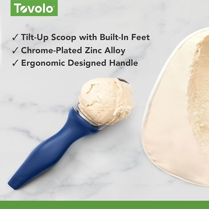 Tovolo Ice Cream Scoop Stratus Blue Dishwasher Safe Heavy Duty Ice Cream Scooper with Elevated Tilt Up Design, Heat Retaining Ice Cream Scoops with Non Slip Handle for Cookie Dough, Gelato, Sorbet