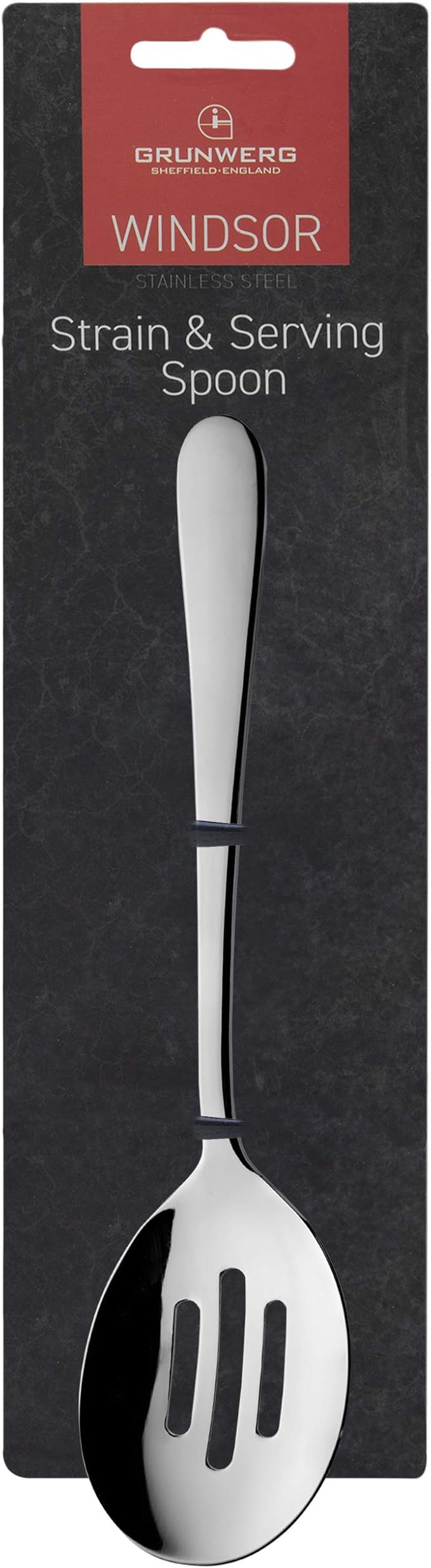 Grunwerg Windsor Carded Slotted Serving Spoon SSVGWDR/C, 18/0 Stainless Steel, Black