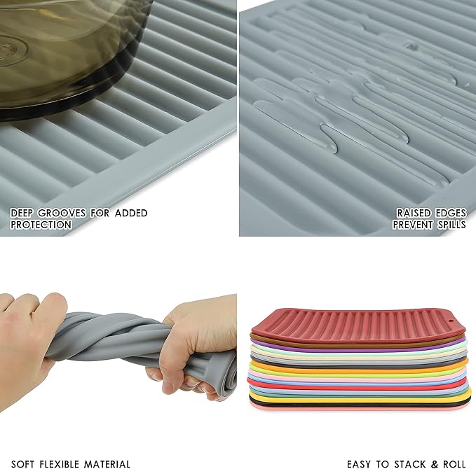 Silicone Trivets for Hot Dishes, Pots and Pans, Hot Pad 9" X12 for Kitchen, Multi-Purpose Trivet Mat, Heat Resistant Mat for Quartz Counter & Table, Silicone Pot Holders Set 2 Purple