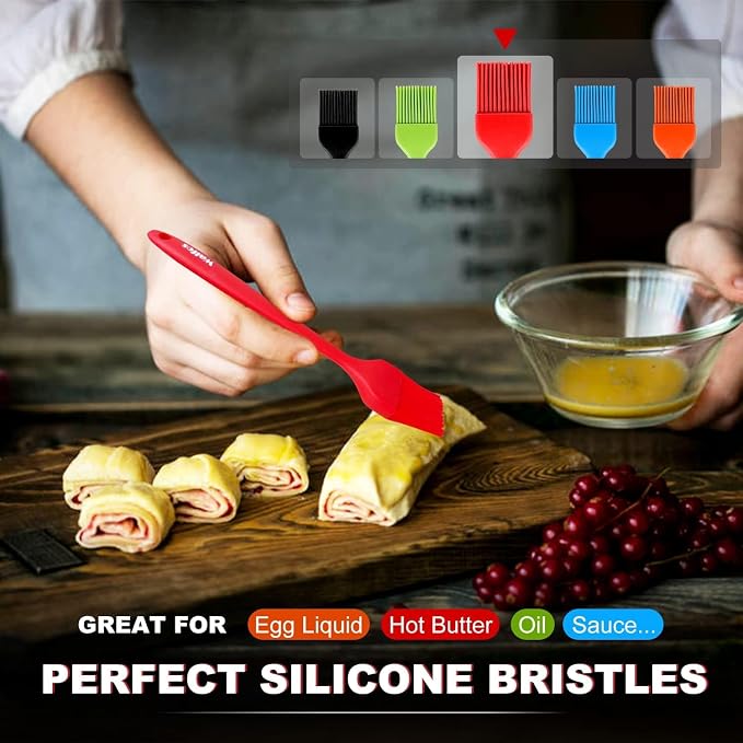 Walfos Silicone Pastry Brush, 600℉ Heat Resistasnt Basting Oil Butter Sauce Brush for Baking,BBQ Grill,Kitchen Cooking,BPA Free and Dishwasher Safe (5 Pcs)