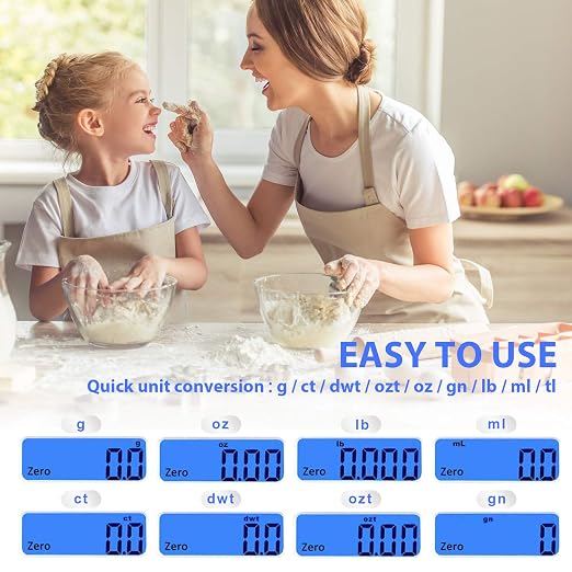 Food Scale, Rechargeable Kitchen Scale with Trays 3000g/0.1g, Mini Scale with Tare Function Digital Scale Grams and Ounces for Weight Loss, Dieting, Cooking, Meal Prep, Coffee, Jewelry