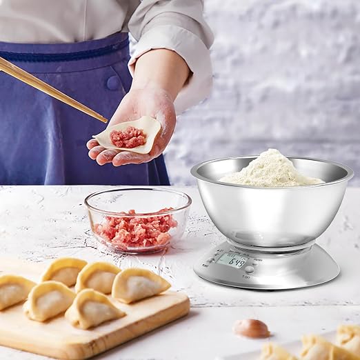GRAM PRES Kitchen Food Scale Digital Weight Grams and Oz，Professional Stainless Steel Digital Kitchen Food Scale 11lb/0.1oz with Bowl for Weight Loss Dieting Baking Cooking