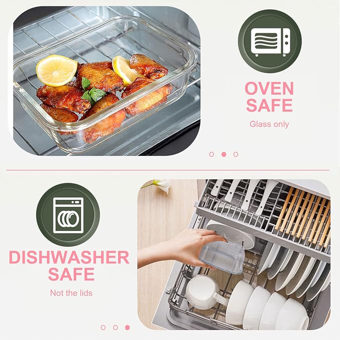 30 Pieces Glass Food Storage Containers Set, Pink | Meal Prep Containers Set, Snap Locking Lids, Airtight Glass lunch Containers, Microwave, Oven, Freezer & Dishwasher Safe