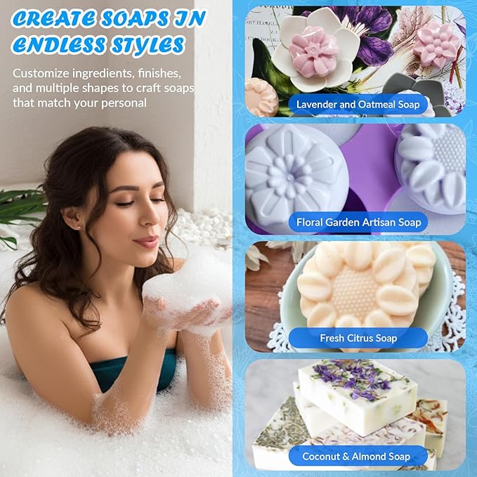 HKNMTT 3Pcs Soap Molds 6-Cavity Multi-Design Silicone Mold for DIY Craft | Geometric Floral+Rectangular Designs, for Chocolate Shower Steamer Bath Bomb Lotion Shampoo Bar Dessert Non-Stick Food Grade