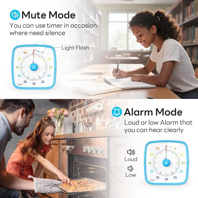 Yunbaoit Visual Timer with Night Light, 60-Minute Rainbow Countdown Timer for Kids and Adults, Time Management Tool for Home, School, Kitchen, or Office (Blue)