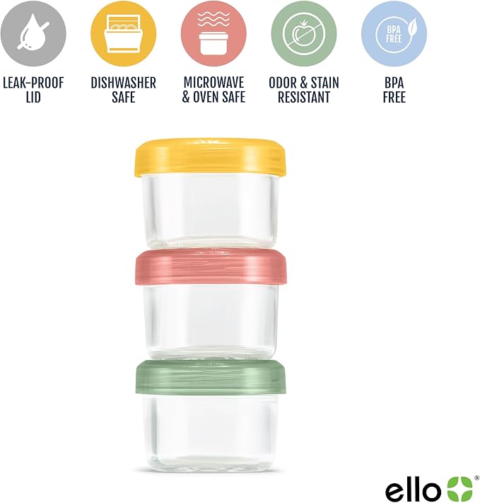 Ello Color Lock 4oz Glass Condiment Containers with Lids, 3 Pack, Desert Festival