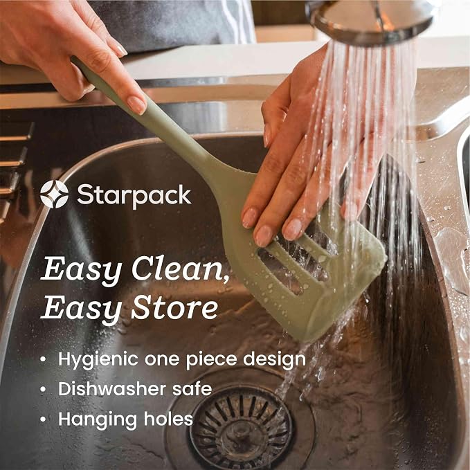 Starpack 'Let it Drain' XL Silicone Slotted Spoon (13.5 Inches)- Large Spoon with Slots for Cooking Heat Resistant to 600°F - Silicone Slotted Serving Spoons, Non Stick Cooking Spoons with Slots