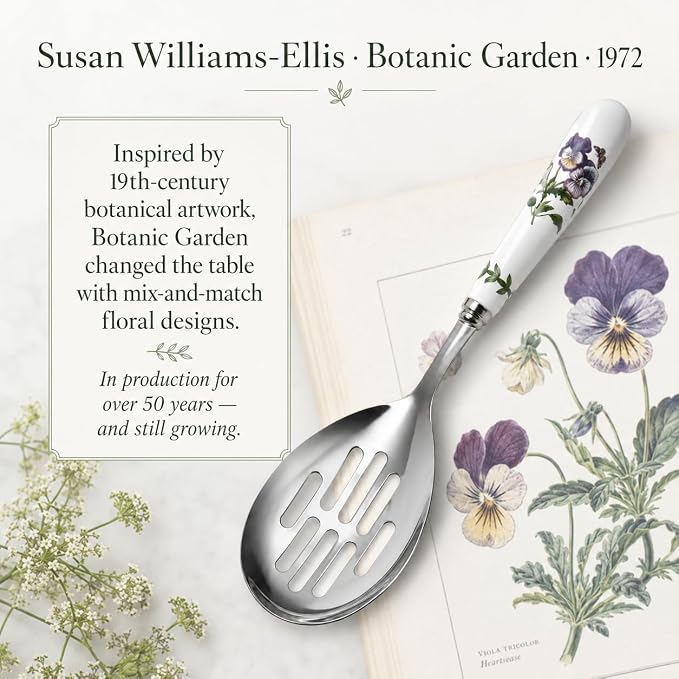 Portmeirion Botanic Garden Slotted Spoon | Slotted Spoon for Serving & Draining, Ideal for Pasta, Vegetables, & Serving, Porcelain & Stainless Steel Construction