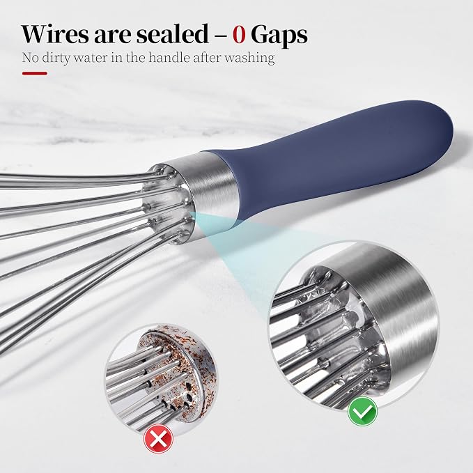 18/8 Stainless Steel Cooking Balloon Whisk (Small, Midnight Blue) | Heavy Duty Metal Kitchen Wire Whisker Wisking Tool Egg Beater Hand Mixer for Mixing Baking Beating Stirring Sauce Flour