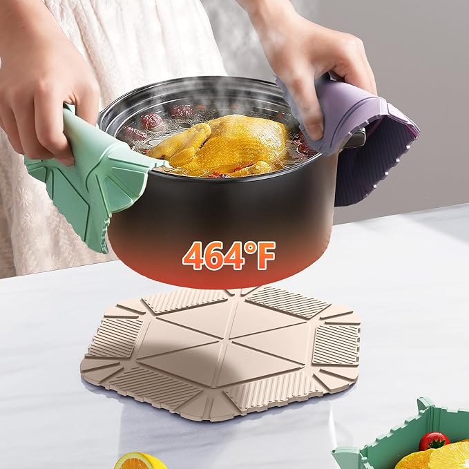 Magnetic Silicone Trivet & Pot Holder, Kitchen Heat Resistant Mat | Trivets for Hot Dishes, Hot Pots & Pans, Non-Slip Hot Pads for Countertops & Dining Table & Oven, Jar Opener & Spoon Rest