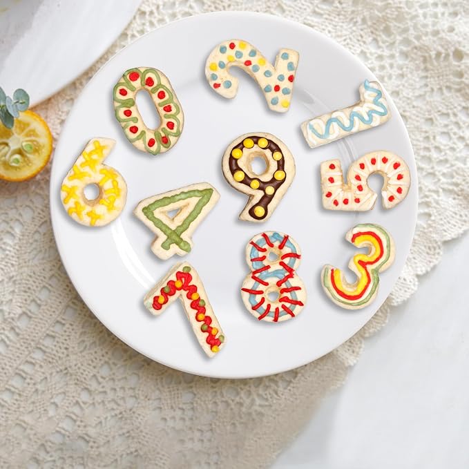 FUSOTO 9PCS Number Cookie Cutters Set, Birthday Numbers 0-8(6 Reverses to 9), Stainless Steel Cookie Cutters for Baking, Number Shaped Baking Tool for Homemaking Biscuits, Cookie, Dough