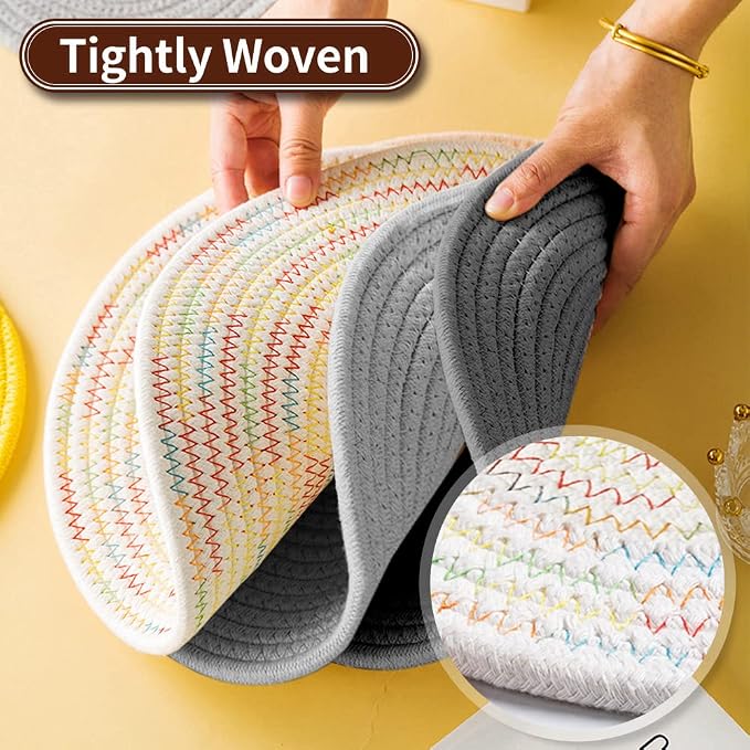 12" Pure Cotton Trivets Set with 0.35" Thick (3 Pcs, Grey) | Tightly Woven, Machine Washable, Heat Resistant, Large, Cute Cat Kitchen Accessories for Hot Dishes Pots Pans, Decor, Gift