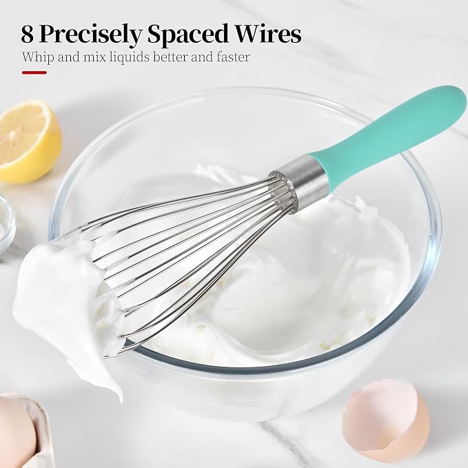 18/8 Stainless Steel Balloon Whisk for Cooking (Medium, Aqua Sky) | Heavy Duty Metal Kitchen Wire Whisker Wisking Tool Egg Beater Hand Mixer for Mixing Baking Beating Stirring Sauce Flour