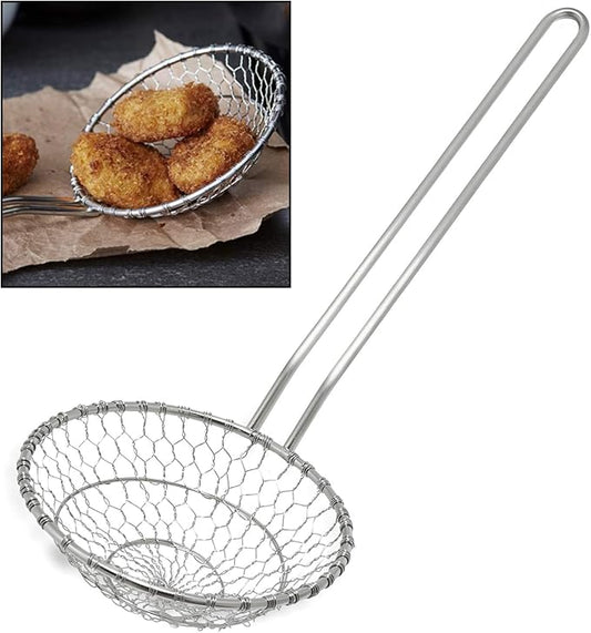 Hicook Stainless Steel Kitchen Spider Strainer Skimmer Ladle Food Dumpling Noodle Strainer for Pasta Spaghetti Noodles and Frying, 5 inches