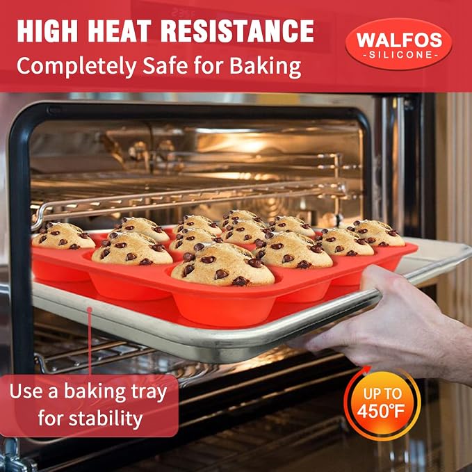 Walfos Silicone Muffin Pan - Set of 3, Including 24 Mini, 12 Regular & 6 Jumbo Muffin Pans, Easy Pop Out, BPA Free, Dishwasher Safe