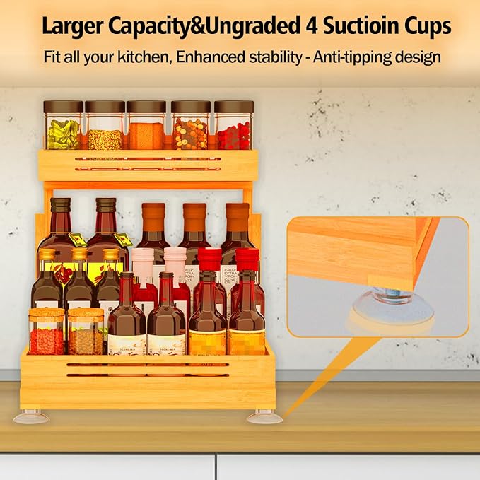 Under Sink Organizer, Premium Bamboo Wood Pull Out Cabinet Organizer, 2 Tier Slide Out Sink Shelf Cabinet Storage Shelves, Under Sink Storage for Kitchen Bathroom Cabinet