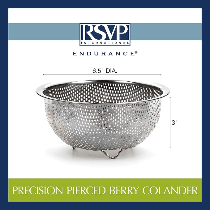 RSVP International Endurance Kitchen Collection Colander Strainer, Berry, Pierced Stainless Steel