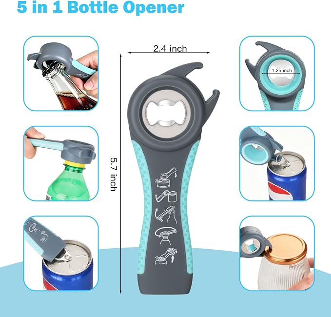 Jar Opener for Weak Hands, Seniors, Arthritis (Blue&Grey) | 3-Pieces Jar and Bottle Opener Set, 6-in-1 Multifunctional Jar Lid Opener Bottle Opener, Non-Slip Jar Opener Gripper Pad