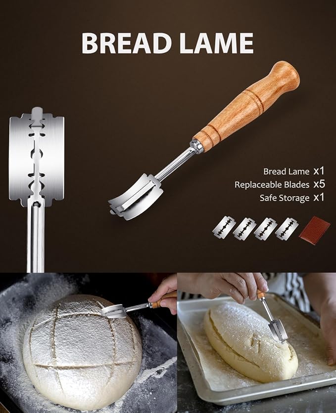 MOSFiATA Bread Knife 8” Ultra Sharp Serrated Knife, German High Carbon Stainless Steel EN1.4116 Bread Slicer with Bread Lame, Micarta Handle, For Bread, Cake, Bagels