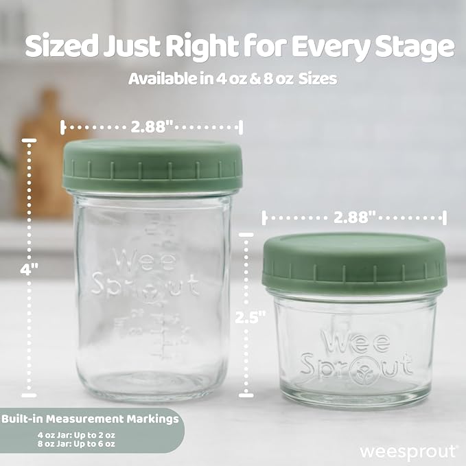 WeeSprout Baby Food Storage Glass Jars w/Lids (4 oz, 24 Pack) Pastel Variety, Snack, Reusable Small Containers, Fridge or Freezer, Microwave & Dishwasher Safe, Essentials for Infants