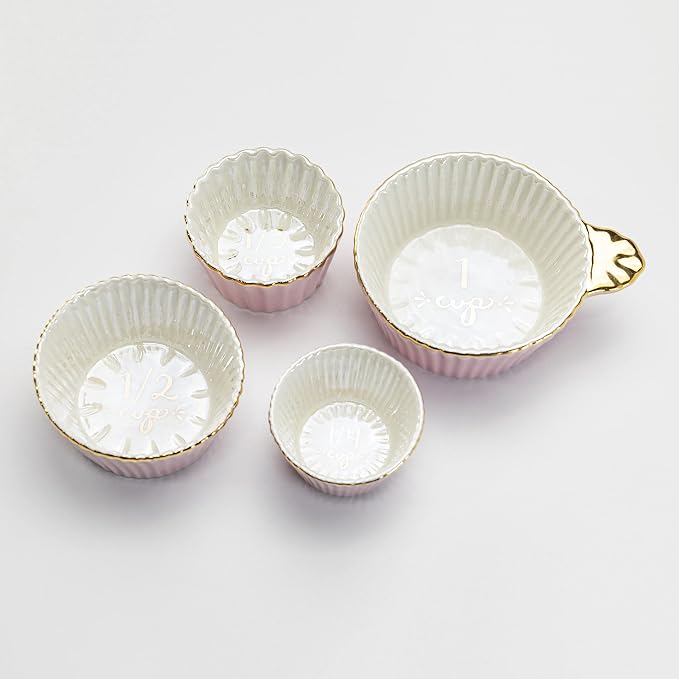 Gracie China by Coastline Imports Gold Trim Pink Porcelain Fluted 4-Piece Measuring Cup Set