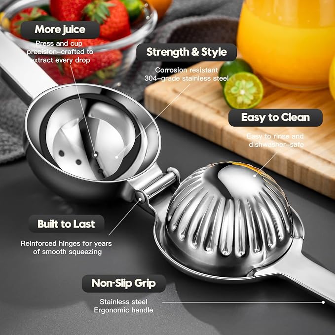 CCKO Lemon Lime Squeezer Stainless Steel Manual Juicer Extra Large Heavy Duty Citrus Juicer Hand Press Max Extraction Fruit Juicer for Oranges Lemons Limes