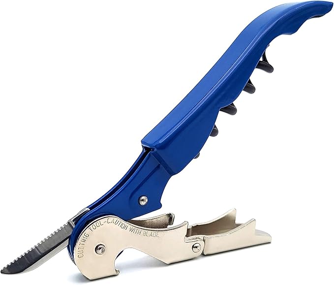 Pulltap's Genuine Classic 500 Waiter's Corkscrew – Double-Hinged Wine Key with Hinged Foil Cutter – Patented Design – Made in Spain – Light Blue (Azul)
