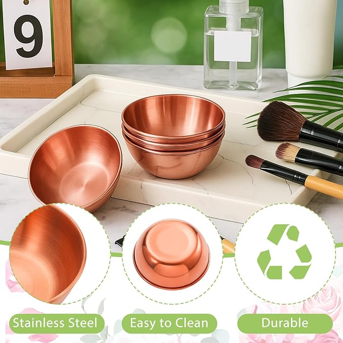 Teenyyou 12 Pcs 3. 23 In DIY Face Mask Mixing Bowl Stainless Steel Esthetician Facial Mask Bowl Facial Small Mixing Esthetician Supplies for Lady Women Skincare Home Salon Cosmetic Beauty (Rose Gold)