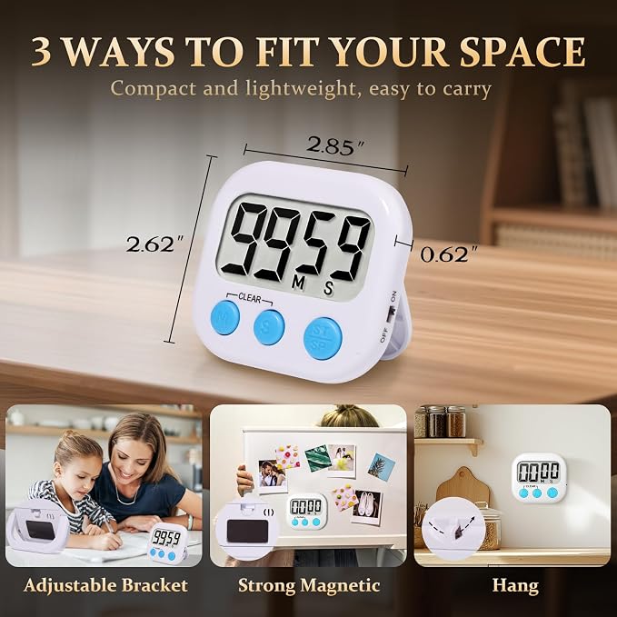 6 Pack Digital Kitchen Timer Small Classroom Timers for Kids Teachers (White)