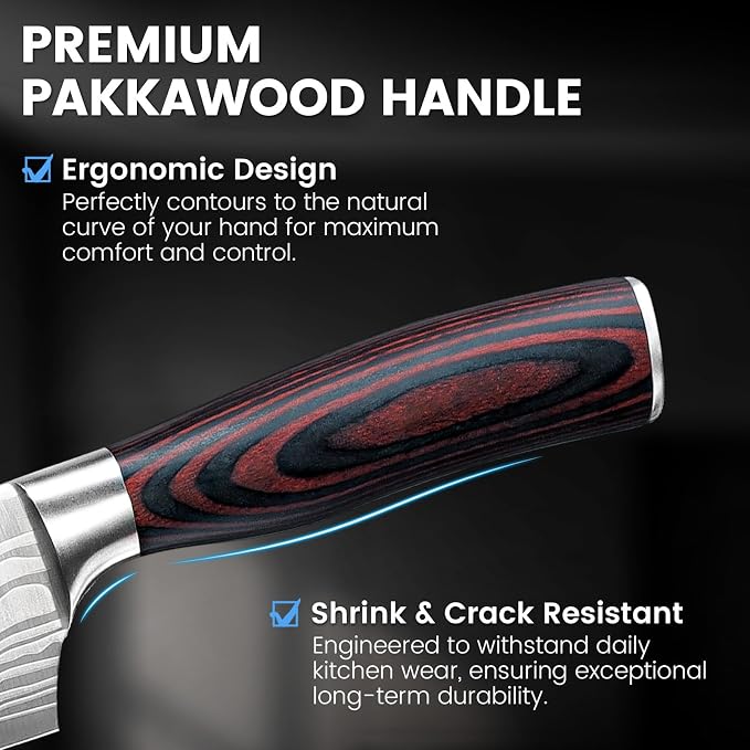DiiHAUZZ Santoku Knife 7 Inch, Japanese Chef Knife with Ultra Sharp Hollow Edge, High Carbon Steel Forged Professional Kitchen Knives with Ergonomic Pakkawood Handle and Sheath, Gift Box