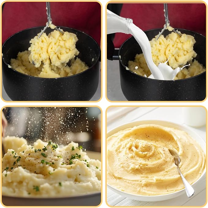 ASelected Potato Masher Stainless Steel with Long Handle Potato Masher, Kitchen Masher, Vegetable Masher, Dishwasher Safe for Mashed Potatoes, Creamy Mashed Potatoes (315 x 80 mm)