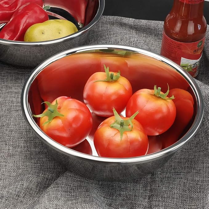 Anbers 18/10 Stainless Steel Mixing Bowl, 9.6 Inch Wide Metal Prep Bowls, 4 Packs