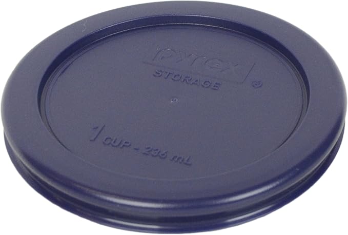 Pyrex 7202 (1-Cup) Glass Bowl with Dark Blue Lid (4-Pack) - Made in USA | BPA-Free Plastic Lid | Round Shape | Food Storage Replacement | Refrigerator & Freezer Safe | Resists Stains And Odors