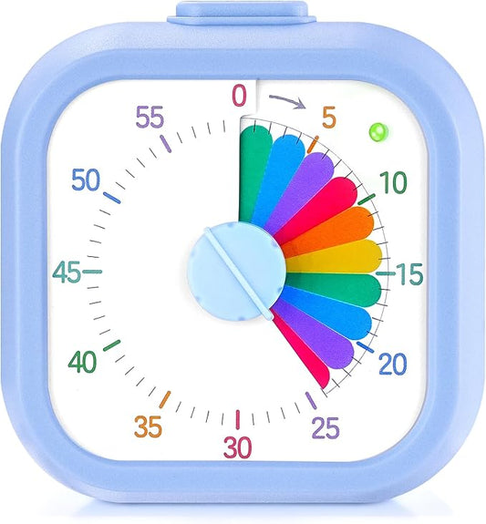Mwellewm Visual Timer for Kids, 60 Minute Time Digital Pomodoro Timer Countdown with Silent Pause Function for Classroom Kitchen Study Cooking Meetings ADHD Rainbow Pattern(Blue)