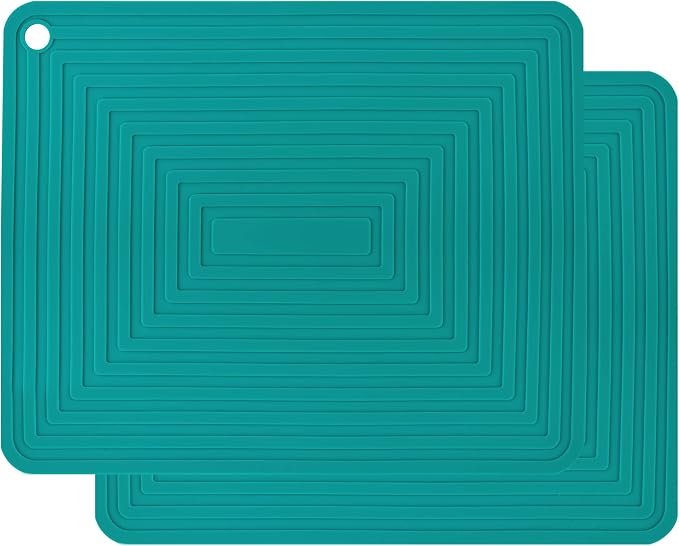 Silicone Trivets for Hot Pots and Pans Dishes, Durable Silicone Pot Holders, Multipurpose Silicon Heat Resistant Mat for Kitchen Countertops, Teal Silicon Hot Pads, Drying Pad 2 Set