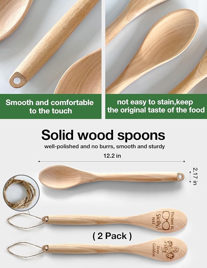 2PCS Funny Wooden Spoons for Cooking, Golden Girls Cooking Spoons for Women, Golden Girls TV Merchandise Show Gift, Kitchen Decor Accessories Housewarming Gifts for Woman Chef Fans