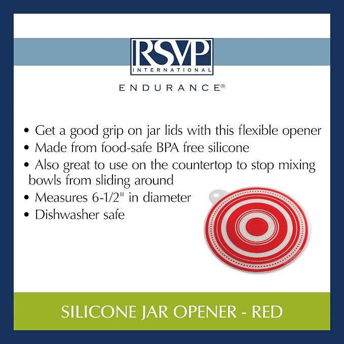 RSVP International Silicone Multi-Purpose Kitchen Tool Jar Opener/Non Skid Pad, 6.5 Round, Red
